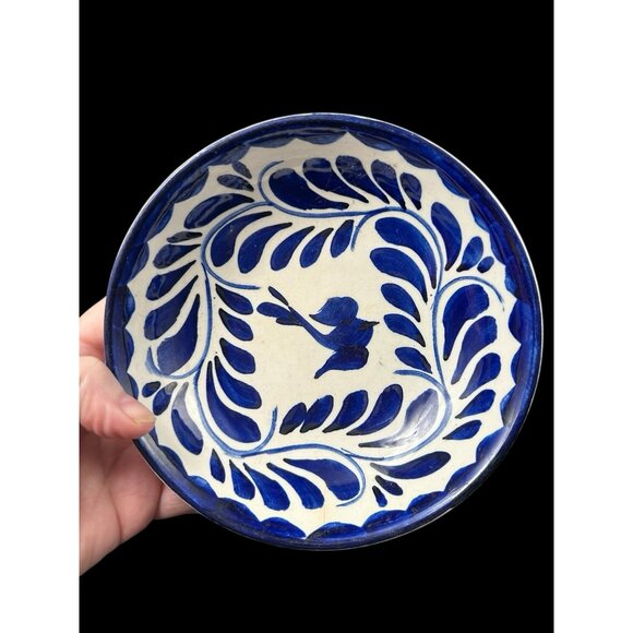 Anfora Puebla Blue 6" Sauce Bowls Hand Painted Mexico Collect Early Vintage Bird - Picture 2 of 8